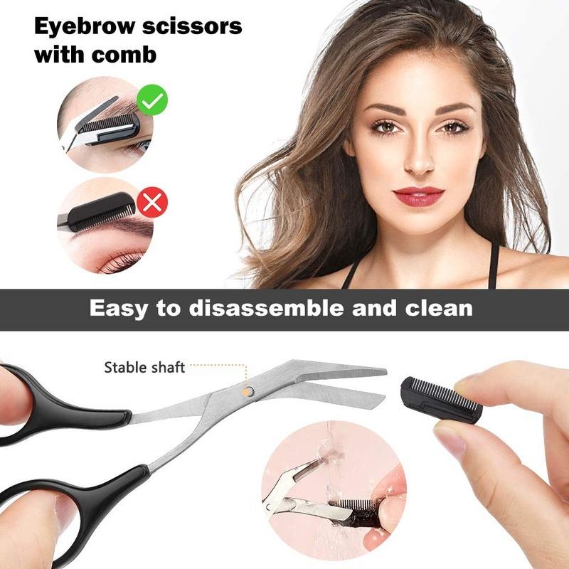 12Pcs Black Eyebrow Trimming Scissors Stainless Steel Tweezers Eyebrow Scraping Eyebrow Comb Razor Eyebrow Clip Makeup Tools Sets