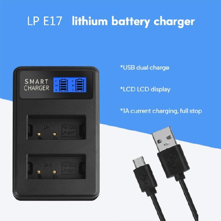 LP E17 LCD Screen Battery Charger, Dual Channel for  EOS Rebel T6i 750D