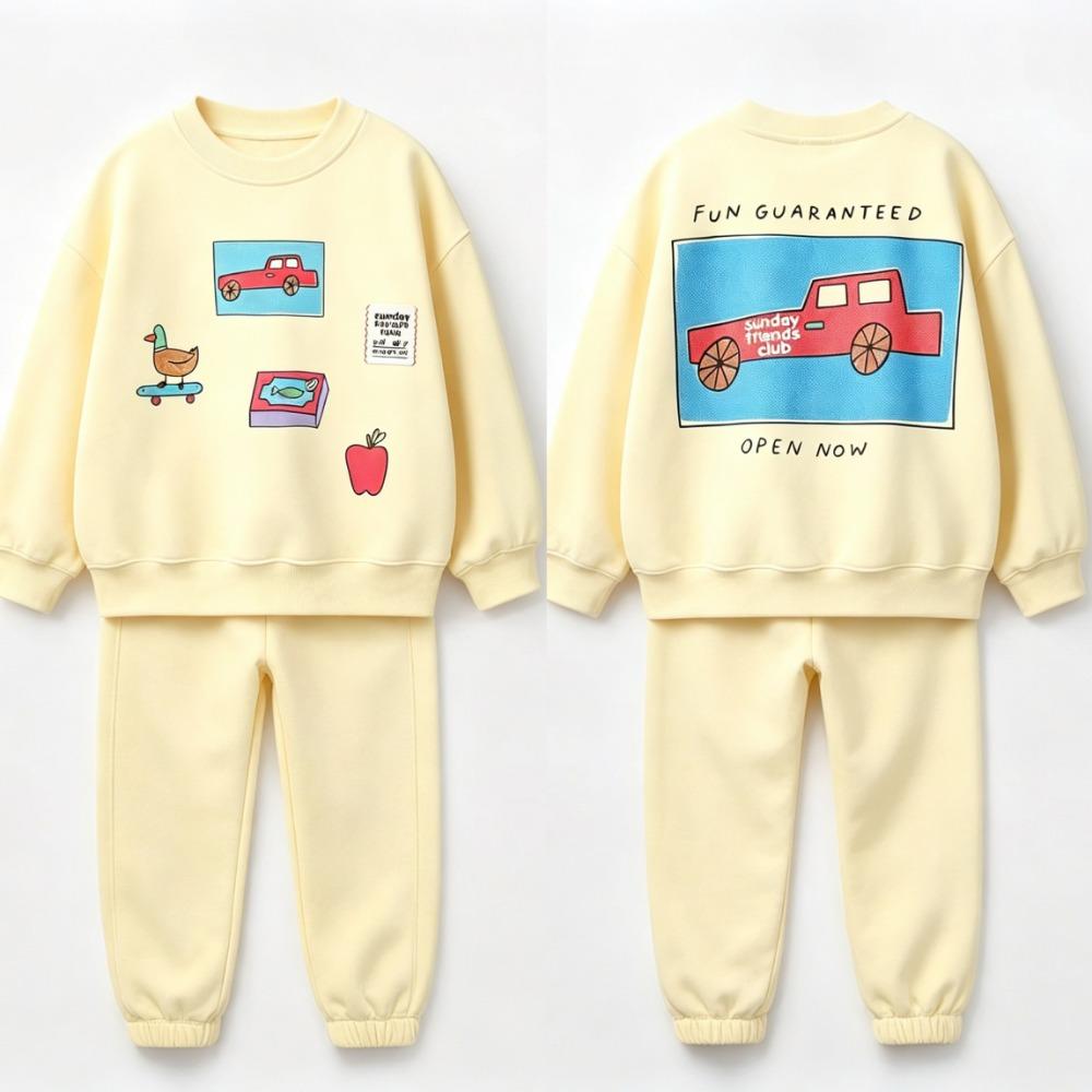 Cartoon Sweatshirt +Pants Two Piece Set New Design Hoodie Loose Pants Print Hoodie Pants Toddler Thin All-match Pants Tracksuits