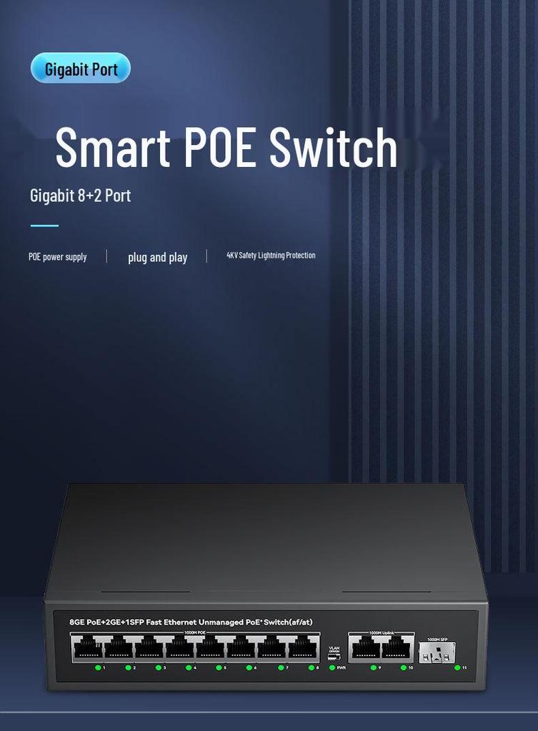 Standard Smart PoE Switch with Gigabit Transmission, 100 Megabit Routing, Wireless AP, Surveillance Camera Connectivity