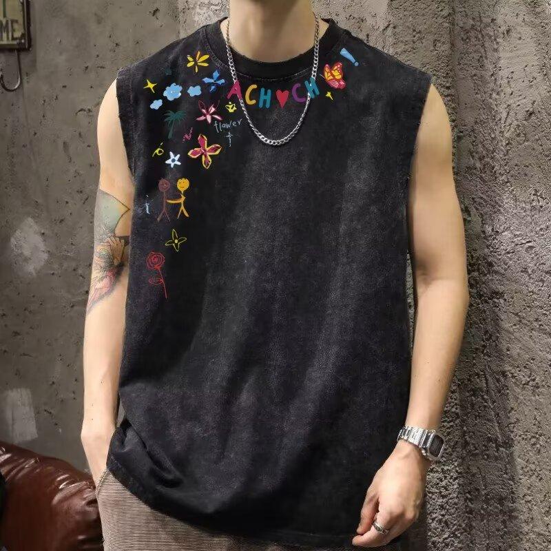 

Мужской спортивный повседневный жилет в гонконгском стиле, модный безрукавный с коротким рукавом, простой универсальный жилет-майка 5XL серый