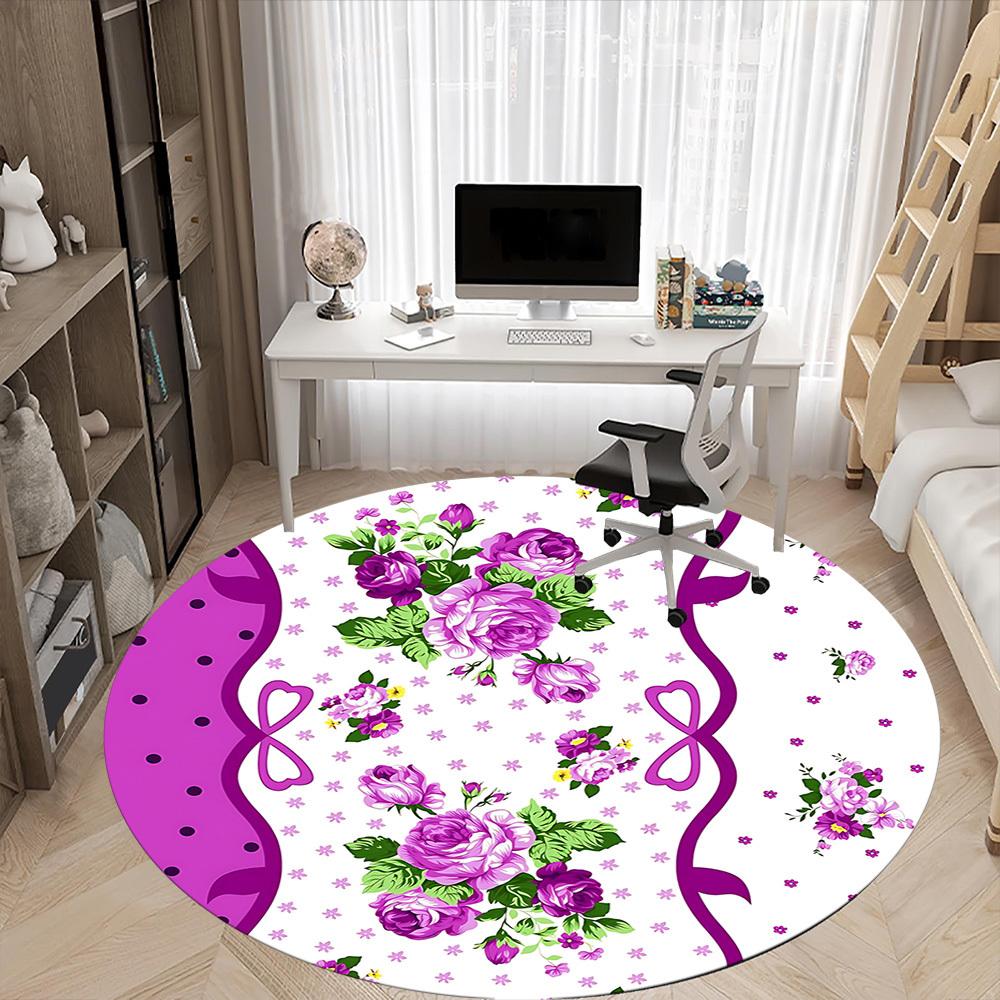 1pc Floral Pattern Office Round Rug, Non-slip, Soft and Durable Office Rug for Interior Decoration, Perfect for Office, Beautiful Decoration yy2603240