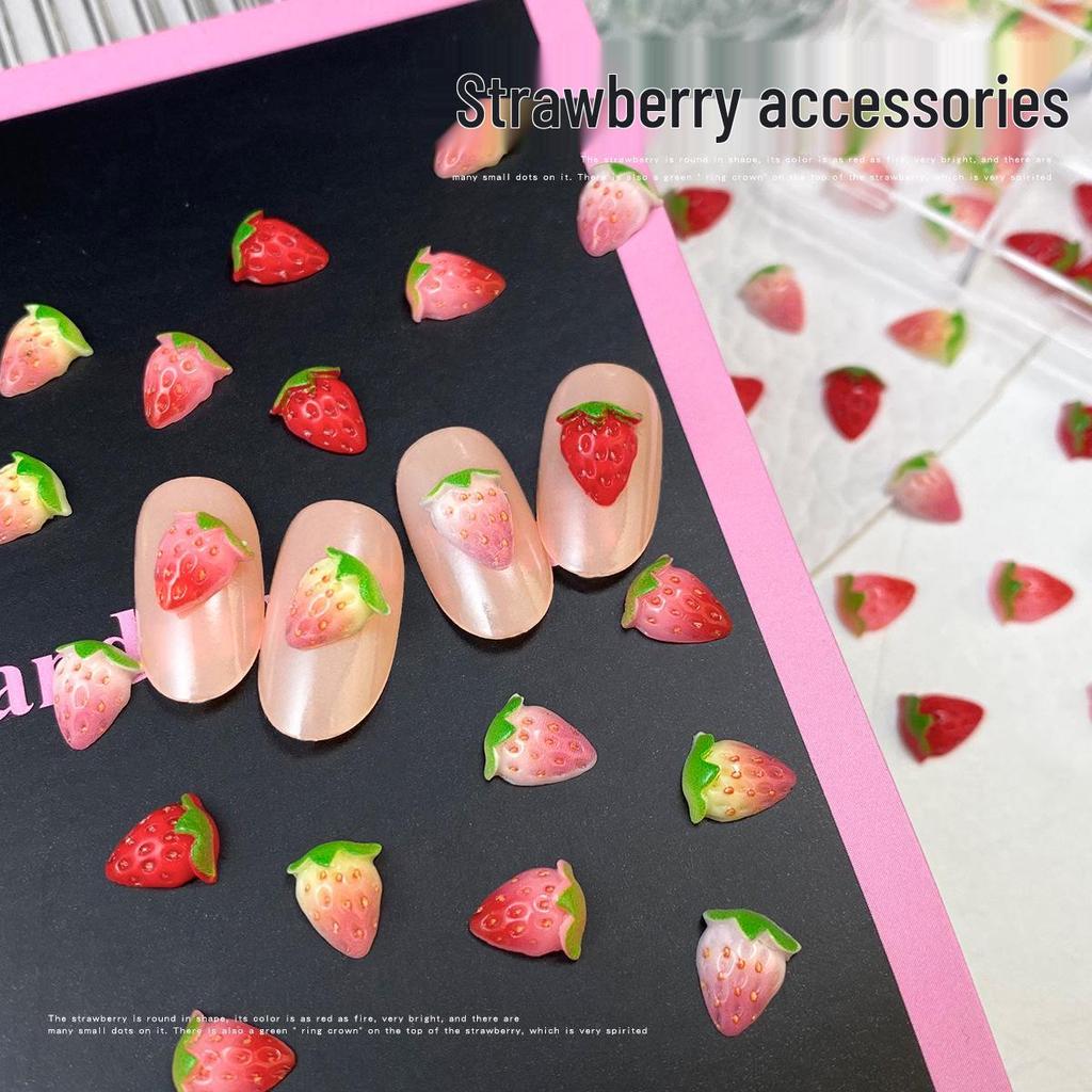 Pink Gradient Strawberry Nail Art Charms - DIY Decorative Cartoon Fruit Accessories