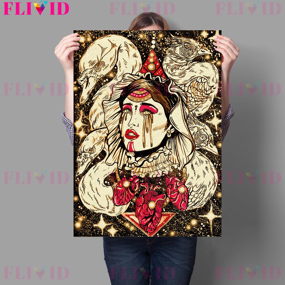 Das gebrochene Herz einer Hexe, abstrakte Wandkunst, Ölgemälde, geheimnisvolles Hexenmädchen