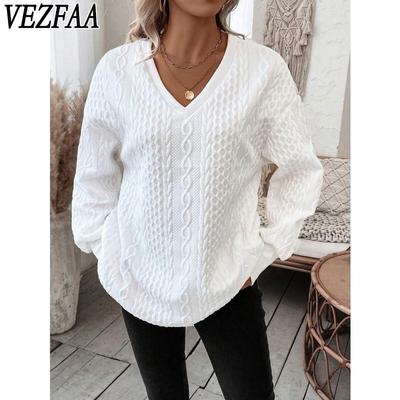 Dámská móda Ležérní Jaro Podzim Jednobarevný potisk Pulovry s dlouhým rukávem do V a dlouhé rukávy