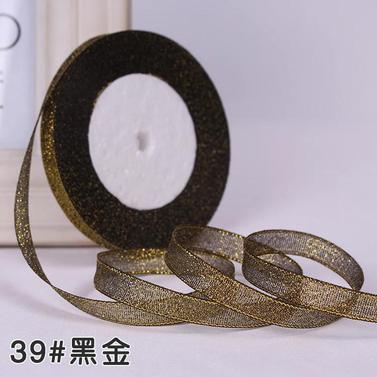 6mm 10mm 15mm 20mm 25mm 40mm 50mm 25 Jardów Złote Srebrne Brokatowe Wstążki Owijanie Prezentów Ślubnych Boże Narodzenie Halloween Impreza DIY Rękodzieło