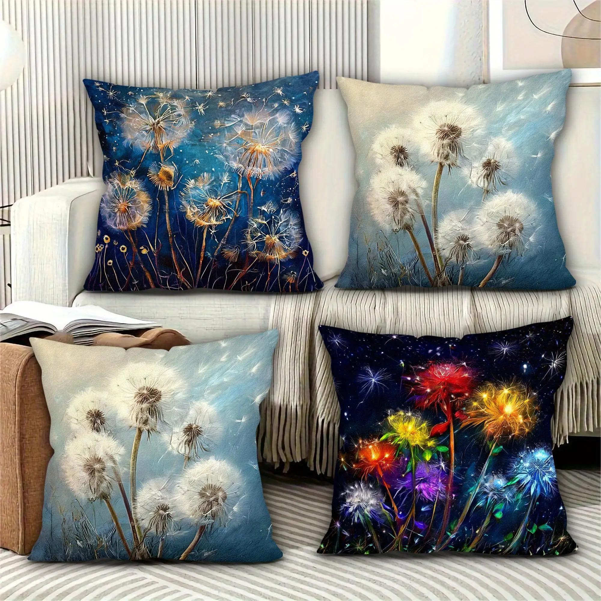 Jmg Clothing Unisex Nordic Dandelion Pattern Double-Sided Printed Pillow Cover Short Plush Suitable Living Room Bedrooms Sofas Throw Cushion Cover