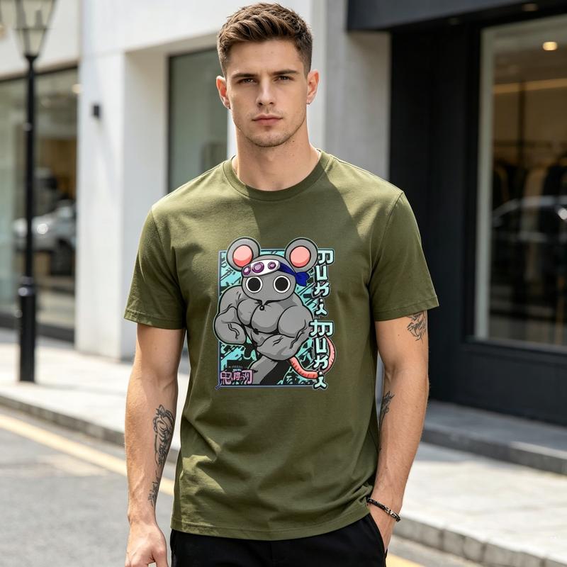 Funny Fitness Mouse Graphic T Shirt Vintage Anime Inspired Tee Casual Short Sleeve Top for Streetwear Comfortable Cotton