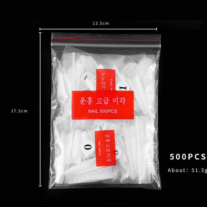500pcs French Flat Headed False Nail Transparent Nature Acrylic Press On Nails Half Cover Manicure Art Extension Tools