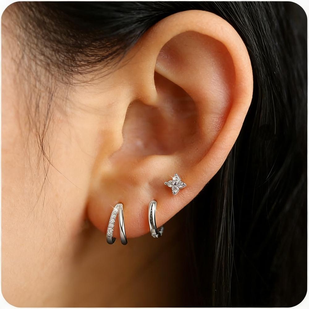 3 piece set Women's Hypoallergenic 14K Gold Plated Zircon Stud Earrings for Women Cartilage Multiple Ear Piercing Jewelry Gifts