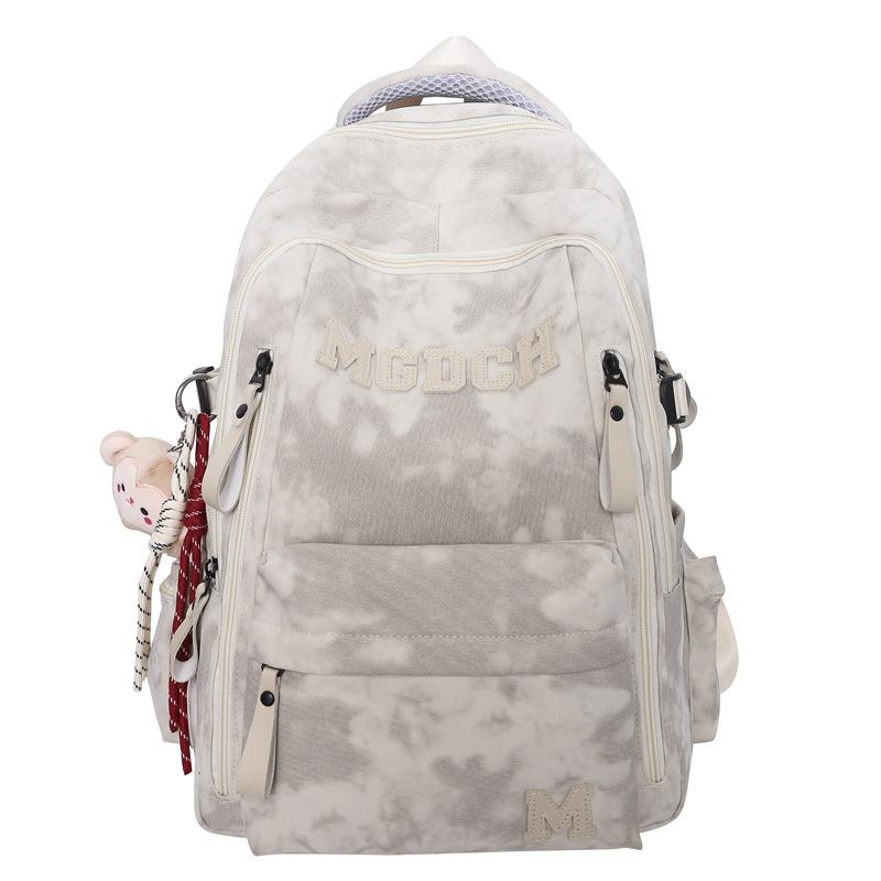 Stylish and simple rendering contrasting colors, junior high school and high school students schoolbags, new letters, large-capacity neutral backpacks with pendant белый