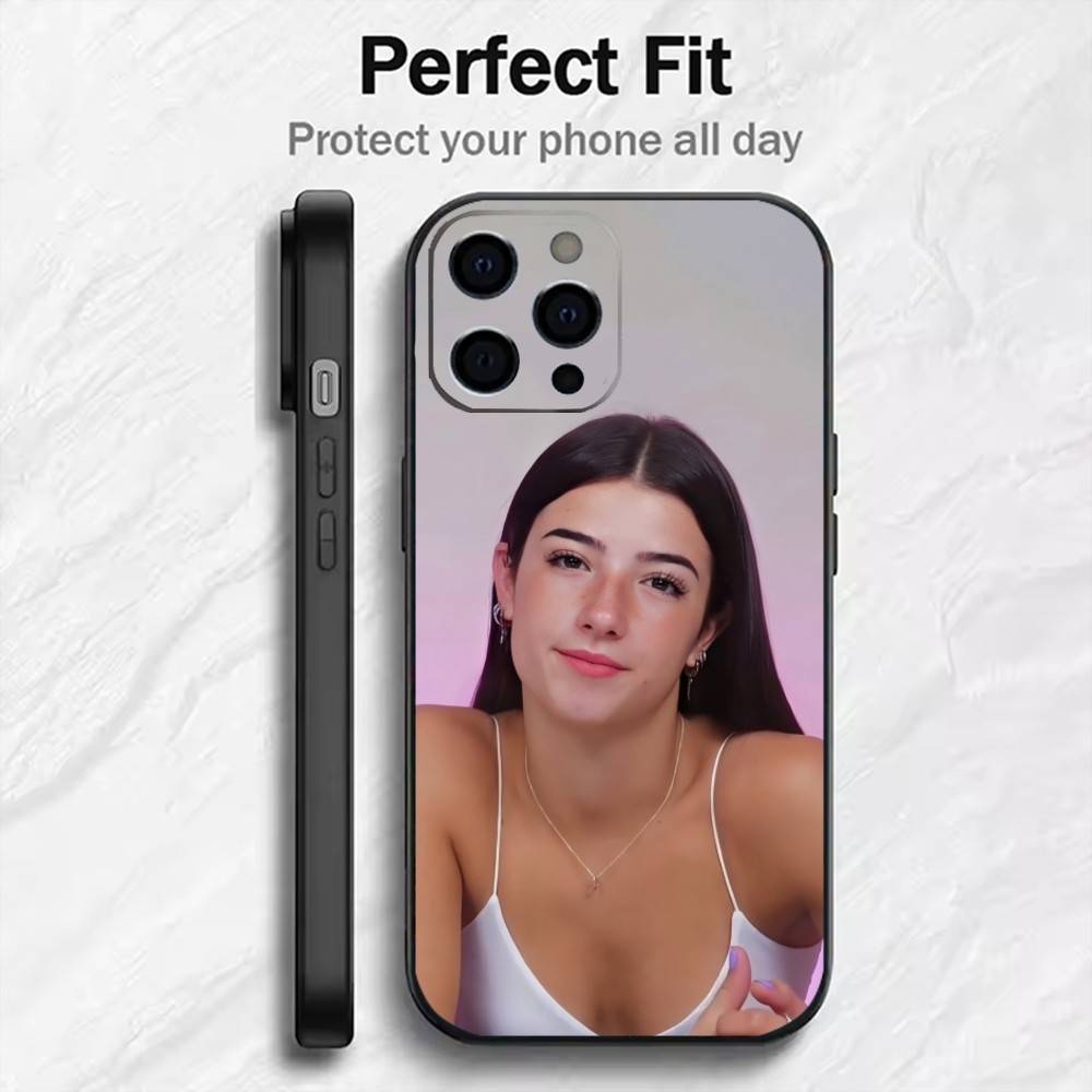 TK-CD C-Charli D-Amelio  Aesthetic Phone Case For iPhone17,16,15,14,13,12 Plus,Max Soft Silicone Black Cover