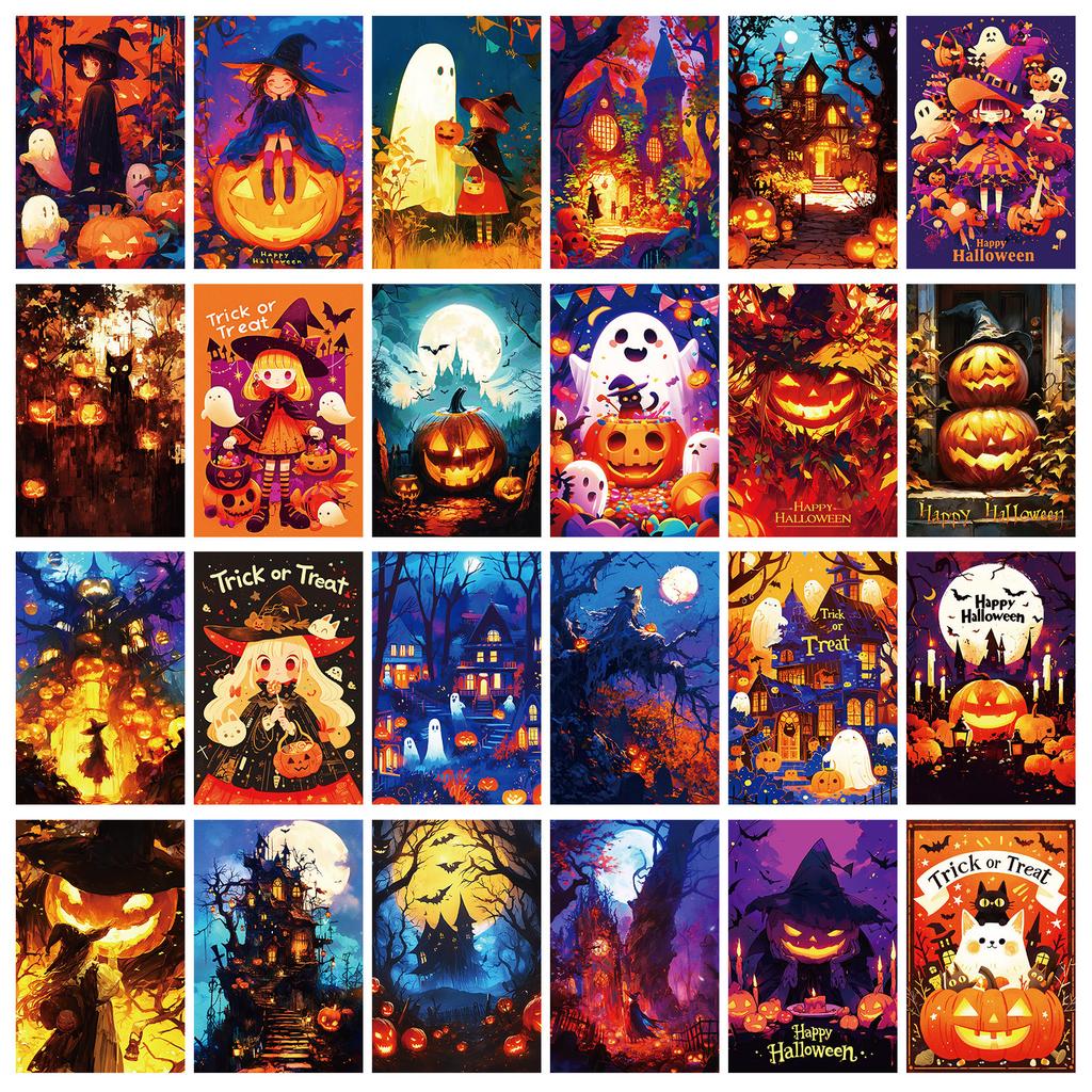 50 Halloween Themed Party Haunted House Bat Wall Cards Interior Decoration Postcards Holiday Wall Cards