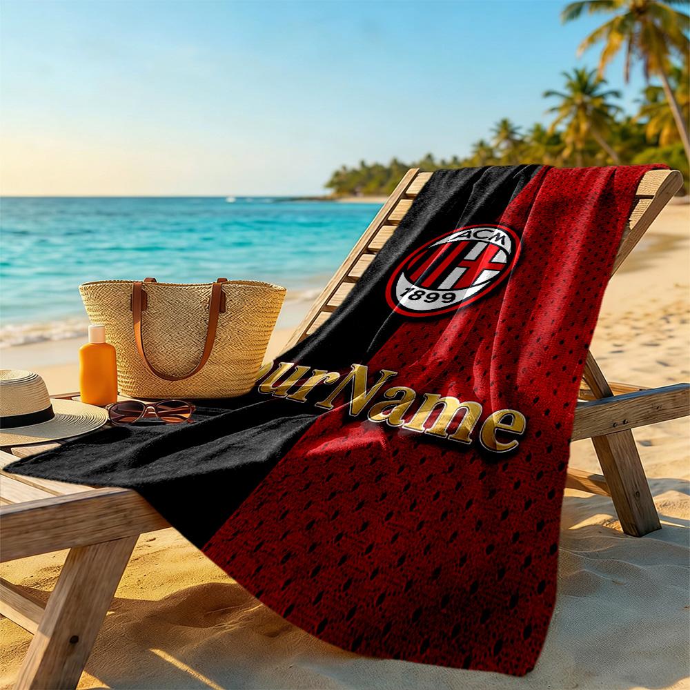 Ac Milan Personalized Text Beach Towel Super Soft Microfiber Quickdry Fabric Suitable for Sports Travel Swimming Yoga Bathroom Beach And Pool