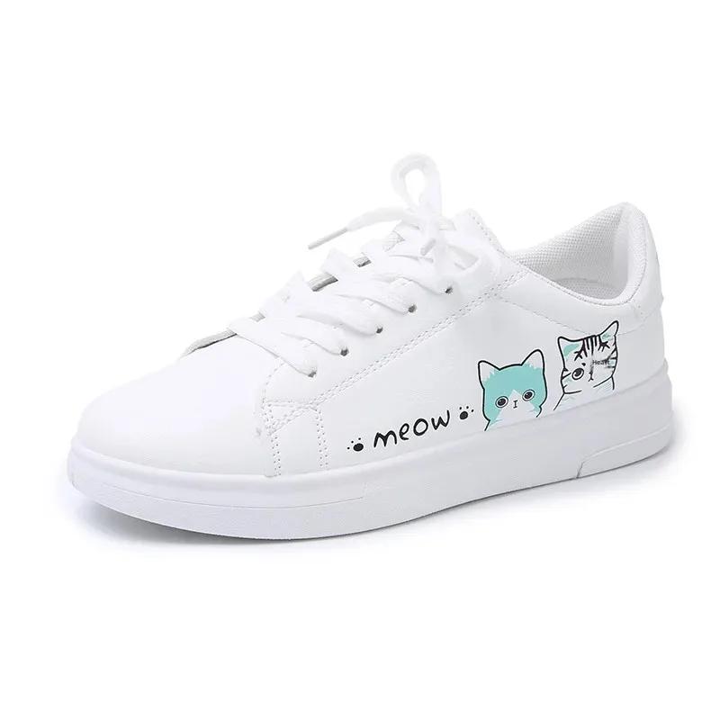 Cat Pattern Breathable Women's Casual Shoes Spring Summer New Style Korean Flat Platform Sneakers Student Sports Shoes