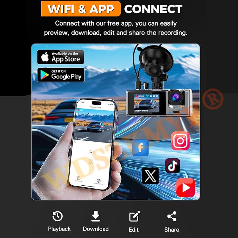 4K Car DVR 2/3Channel Front Inside Rear View Camera Voice WIFI Black Box DashCam for Cars Video Recorder Vehicle Car Accessories