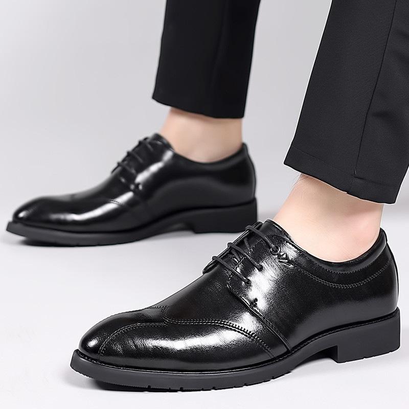 2025 Spring New Men's Lace-up Fashion Leather Shoes Business Formal Dress Shoes for Men Spring Autumn Solid Color Wedding Shoe