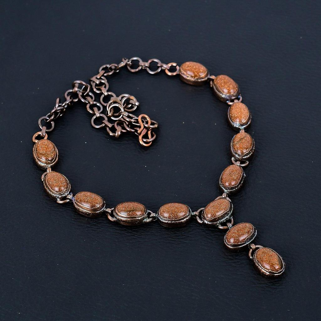 Golden Sunstone Gemstone Handmade Copper Electroformed Jewelry Natural Necklace For Wedding Gift