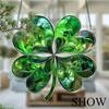 2D plochý tisk smaragdový čtyřlístek přívěsek, lapač slunce, okenní závěsná dekorace, vhodný pro zahradu, verandu, ložnici, kancelář, domov a venkovní použití