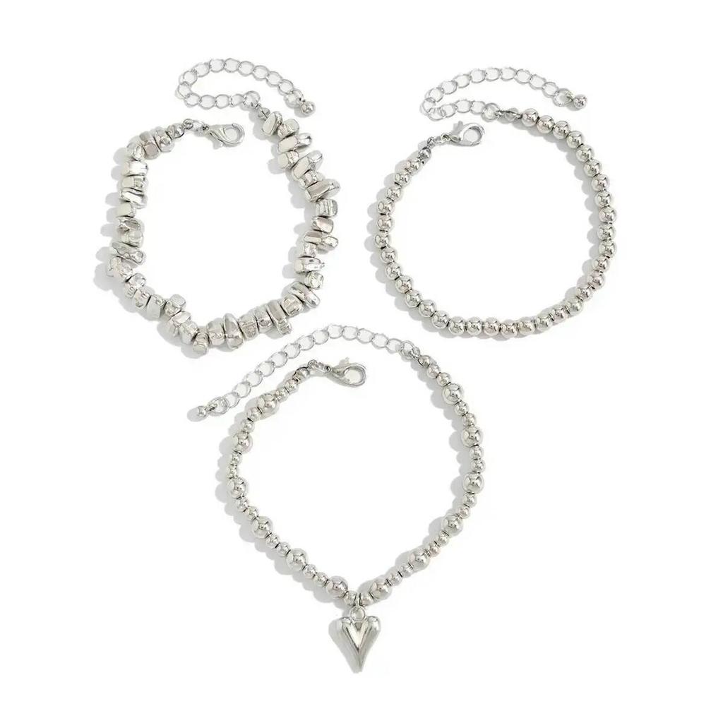 SHIXIN 3Pcs/Set Vintage Irregular CCB Beaded Chain Bracelet Woman 2026 MultiLayer Heart Pendant Bangles Daily Party Jewelry Gift