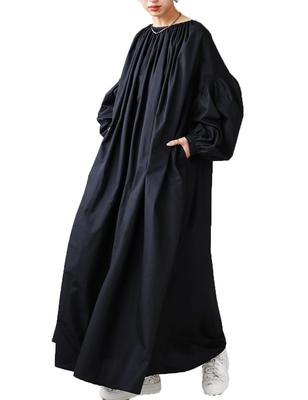 Antiqua Long Sleeve Solid Free Size Black Women's Dress, PO-00168, 05,