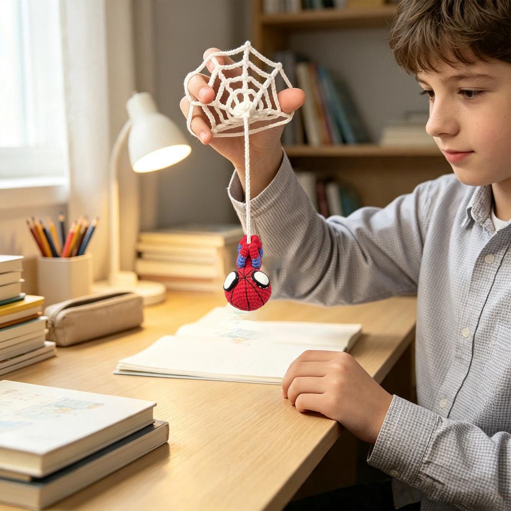 Crochet Toy with Retractable Web Line for Interactive Play