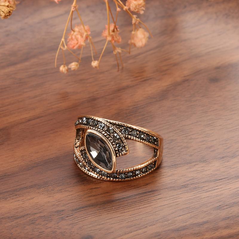 Boho Ethnic Bride Wedding Crystal Ring Antique Gold Color Big Zircon Stone Rings For Women Vintage Wedding Jewelry