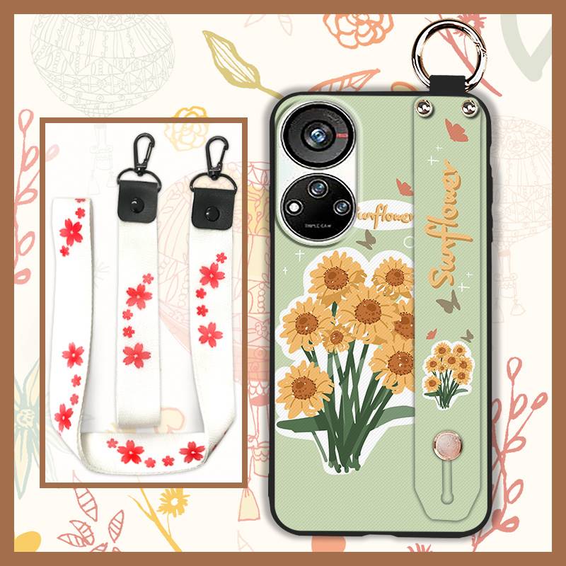 Anti-dust Wristband Phone Case For ZTE Blade V40S/Axon40 SE Flower Durable Fashion Design Ring Back Cover Silicone