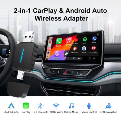 2025 Adaptateur 2en1 Filaire vers Sans Fil CarPlay Android Auto pour Autoradio OEM USB Type-C Plug&Play Adaptateur Apple Carplay Wifi BT