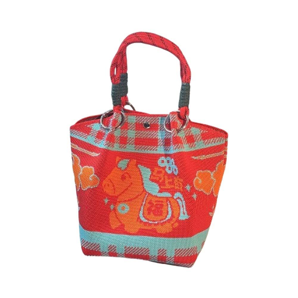Chinese Style Knitted Handbag 2026 Horse Year Tote Bag Versatile Bucket Bag  Spring Festival Style 2