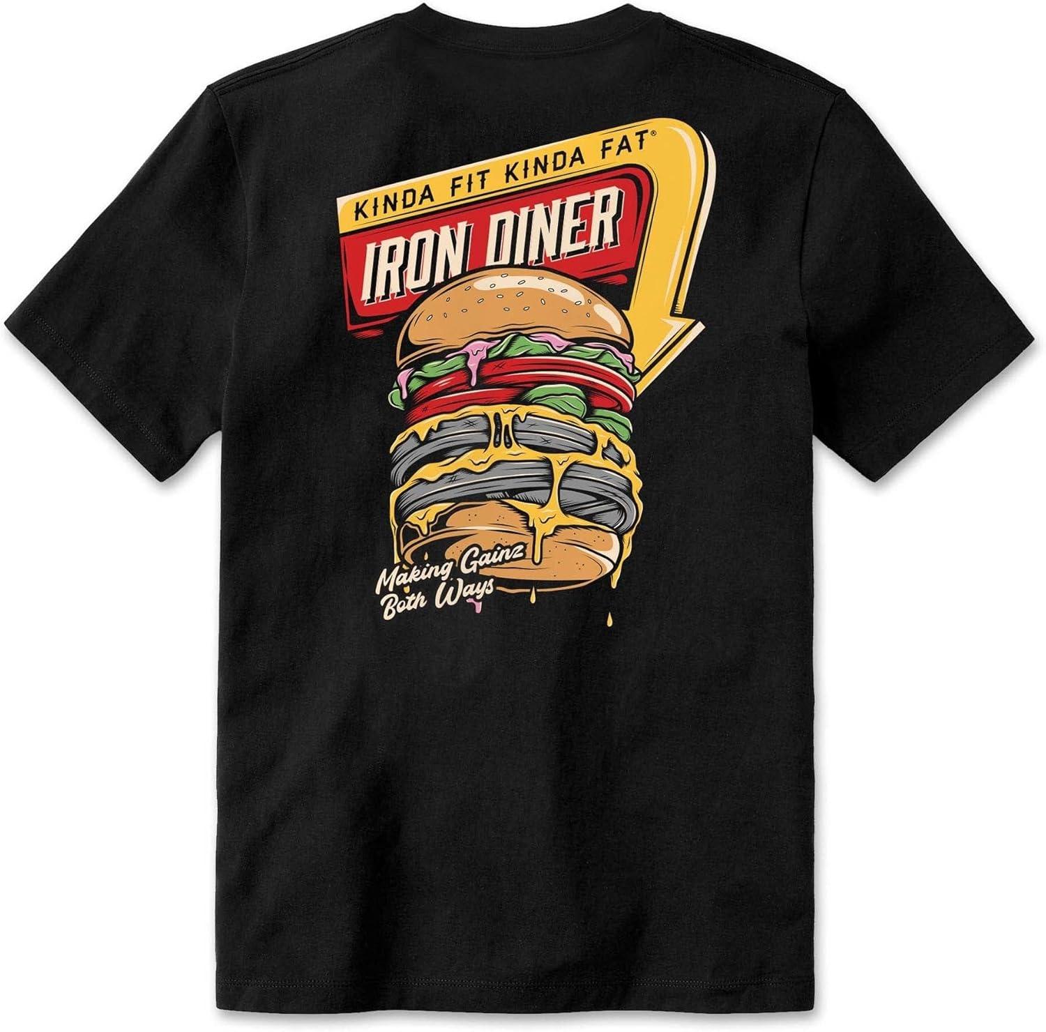 Kinda Fit Kinda Fat Iron Diner Burger Funny Workout Graphic T-Shirt XXXXXL чёрный