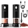Electric Pepper or Salt Grinder, COKUNST USB Rechargeable Automatic Pepper Grinder with Visual Silo & LED Light, Black Pepper Grinder Mill Refillable