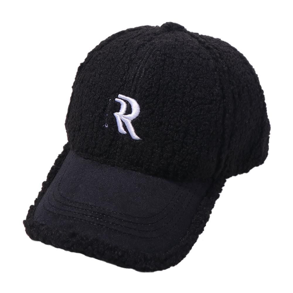 

Fashion Letters Lamb Wool Hat Embroidered Windproof Winter Baseball Cap Keep Warm Fluffy Peaked Cap Winter чорний