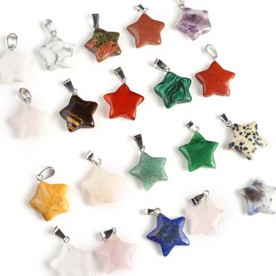 2Pcs Handmade Star Pendants, Natural Stone Pendant, Quartz Agate Turquoise Gemstone Charms for Jewellery Making DIY Accessories 20x22 Mm