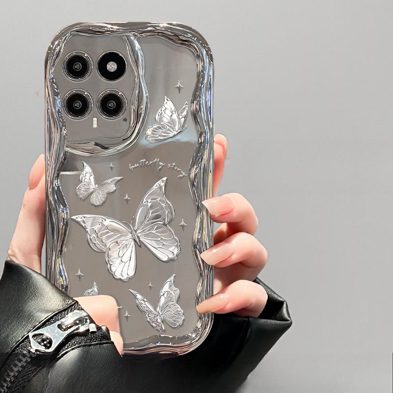 Suitable for Xiaomi 14/13pro Mobile Phone Case Redmi K70/60/50 Feather Yarn Butterfly Chain 12/11 Silver Plated Women