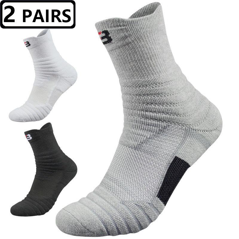 2 Pairs Size47,48 Quality New Men Outdoor Sports Elite Basketball Sock Cycling Compression Socks Cotton Towel Bottom Men's Socks