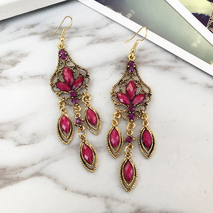 Vintage court gem set earrings long temperament bohemian earrings niche earrings women