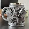 Creative V8 Engine Mug, Resin Stainless Steel Ornament, Car Lover Gift, Office Desk Decor, Unique Beer Cup