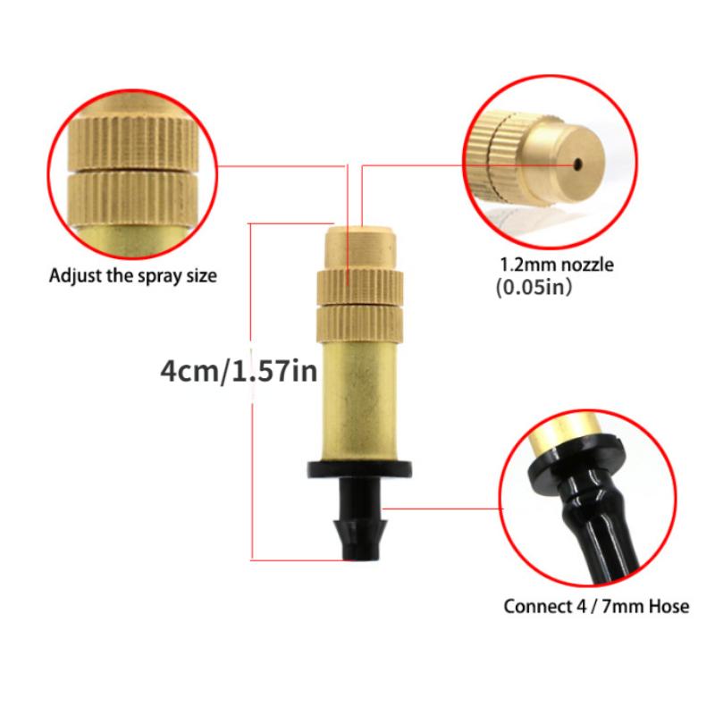 Brass Garden Misting Nozzle Adjustable Water Sprinkler Head for Greenhouse, Plant Wall, Cooling, Irrigation System
