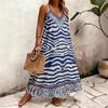 Summer New Style Printed Halter Dress for Women with V-neck, Loose Fit, Ethnic Style Long Dress, Suitable for Beachwear