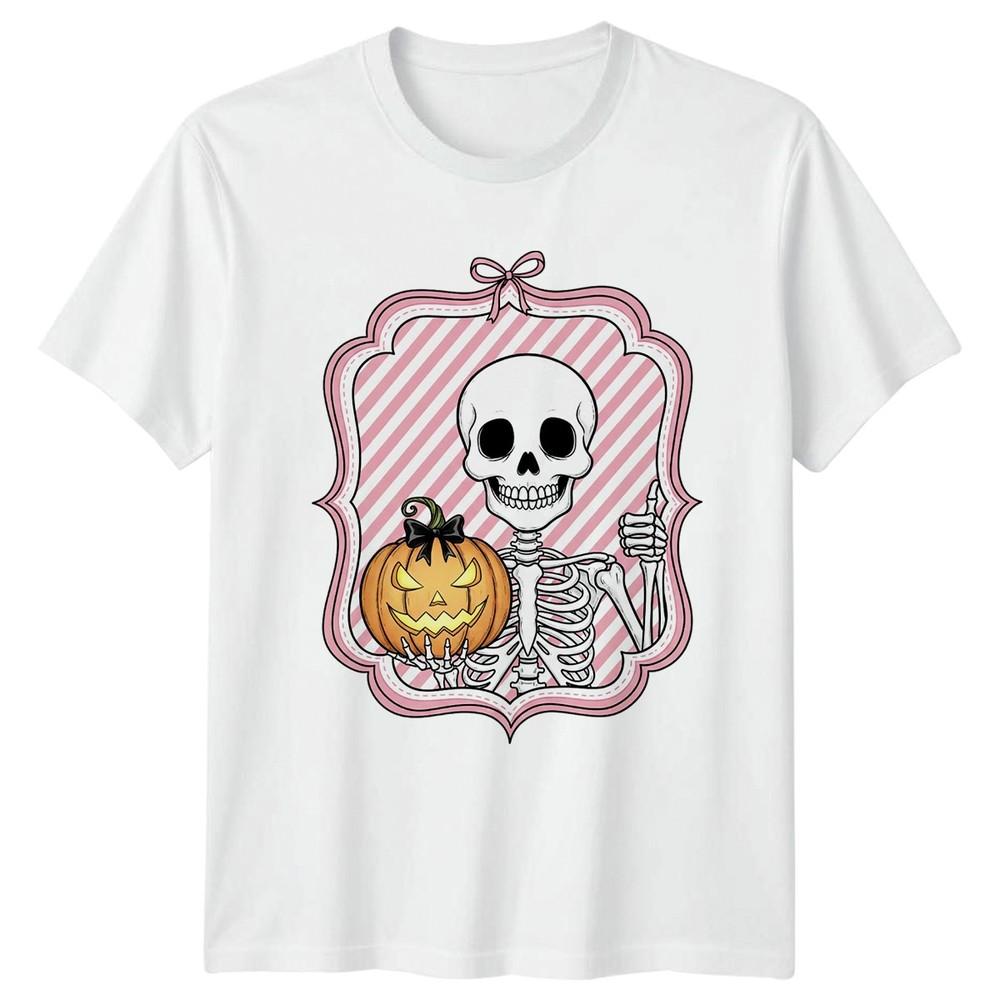 Skeleton Bow Pumpkin Thumbs Up Unisexs TShirt Pink Halloween Gift For Her S