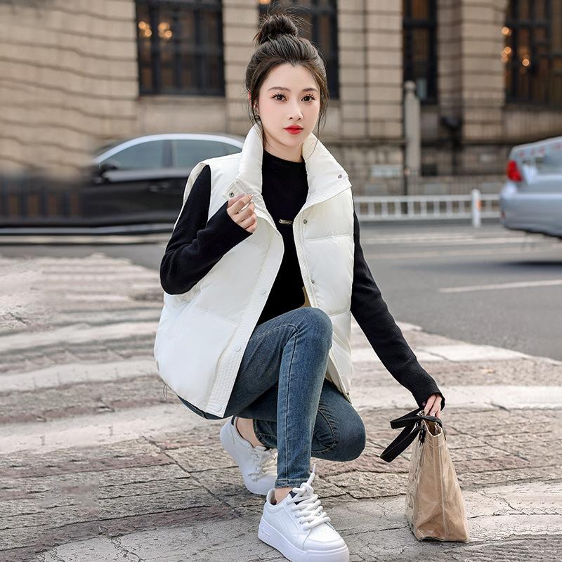 

Короткий жилет женский со стойкой воротником одноразовый жилет осенне-зимняя мода свободный хлопковый жилет хлопковый жилет XS бежевый