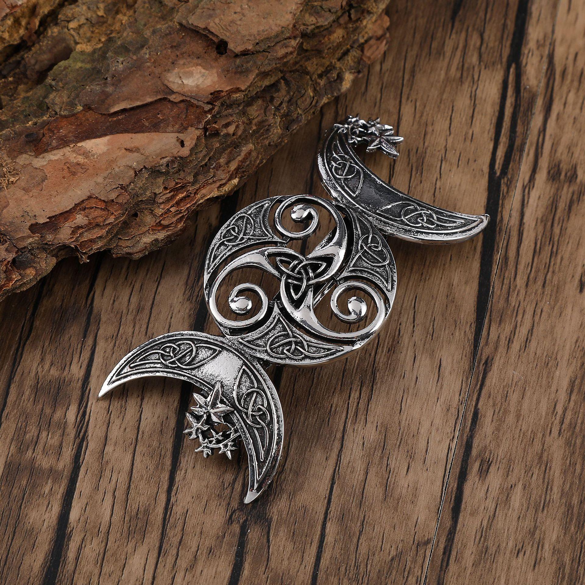 Vintage Moon Star Viking Hair Clip Norse Mythology Celtic Knot Accessory Handmade Retro Hairpin серебряный