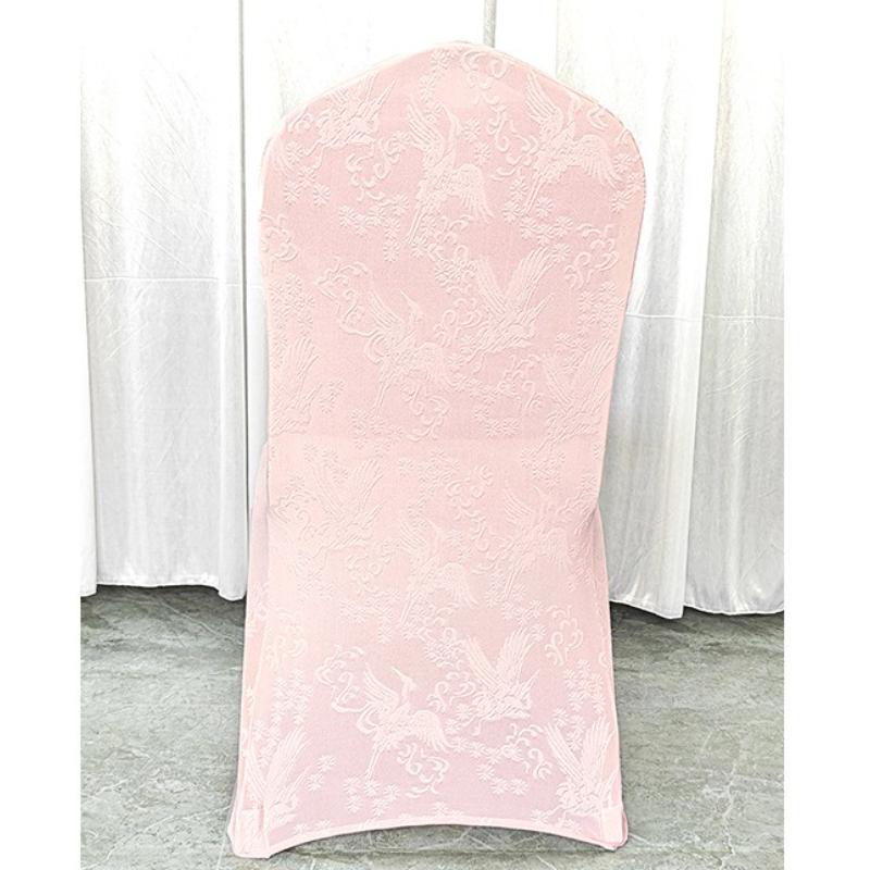 Jacquard Chair Cover Pink Knitted Fabric Comfortable Breathable Durable Seat Cover Luxury Wedding Banquet Decorative Chair Cover
