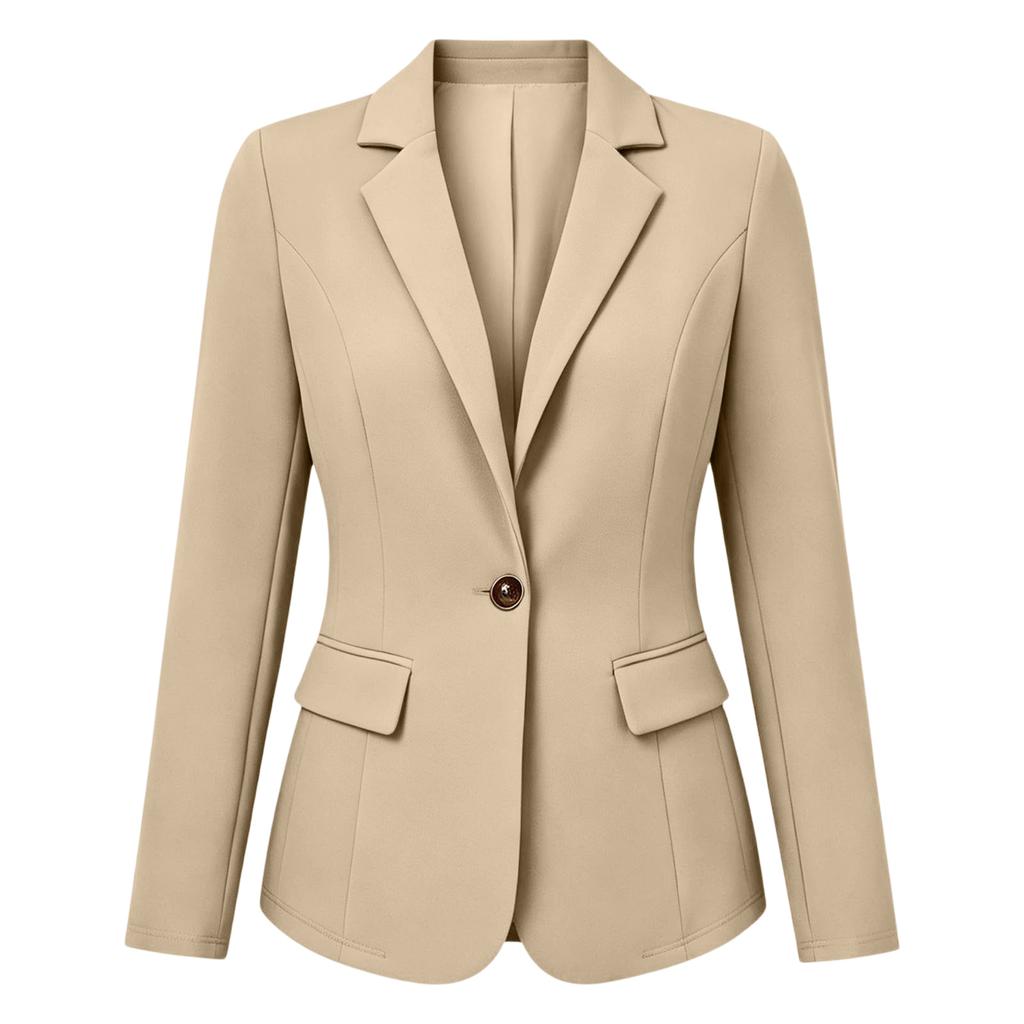 Women's Business Casual Loose Fit Solid Color Lapel Collar Front Button Long Sleeve Blazer Jacket Suitable for Office and Daily Wear
