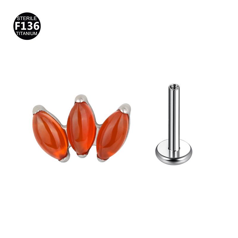 F136 Titanium Marquise Agate Piercing Jewelry, 1.0/1.2 Gauge - Lip Ring & Ear Cartilage Stud.