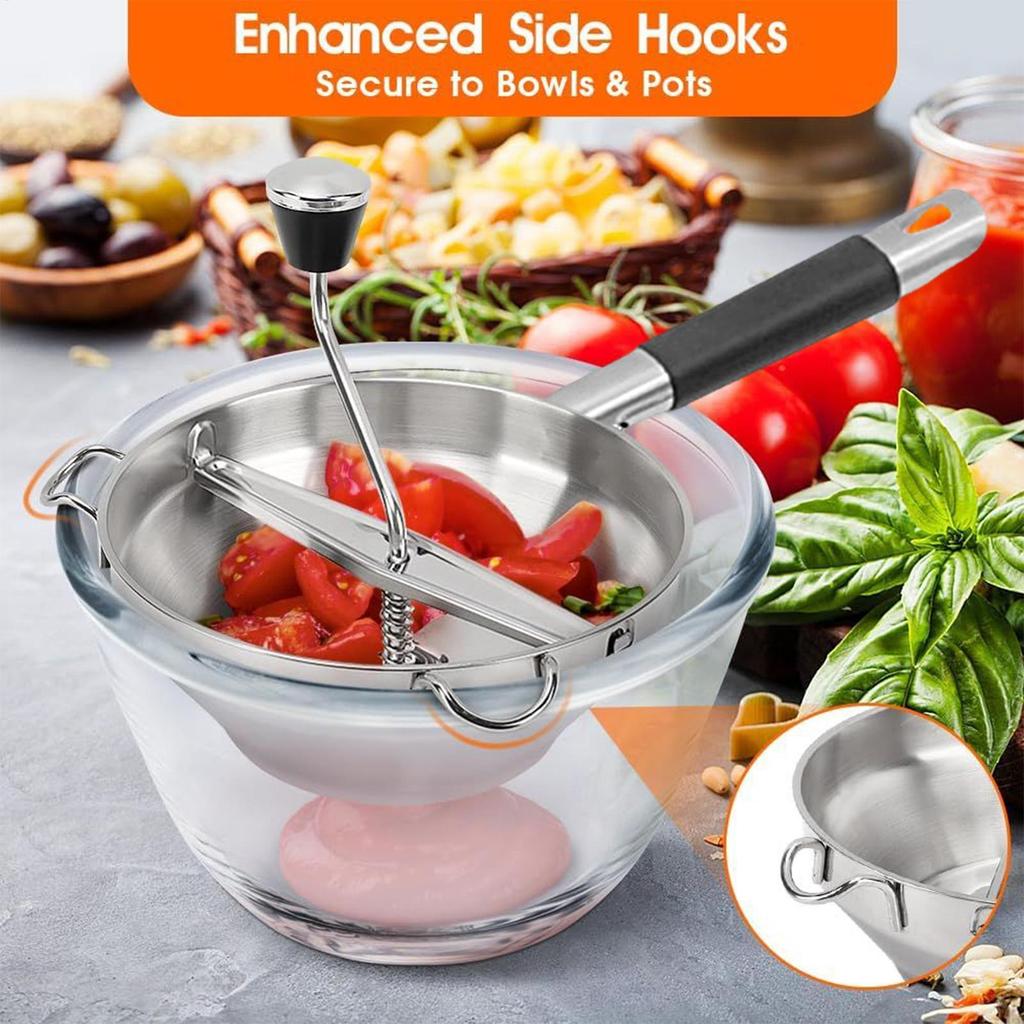 Handheld Potato Mashers Stainless Steel Vegetable Fruits Shredder with 3 Replaceable Grinding Discs Potato Garlic Mud Press