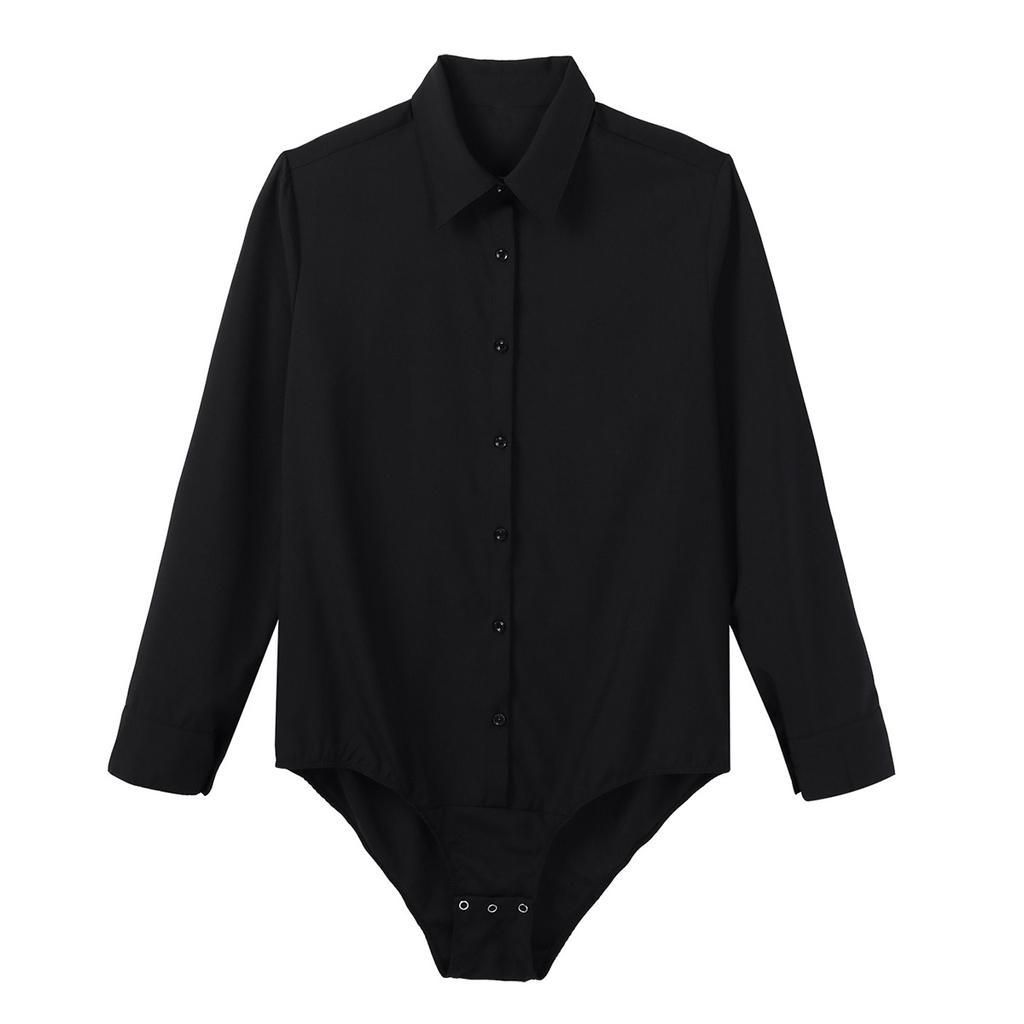 Men‘s One-Piece Casual Bodysuit: Turn-Down Collar Long Sleeve Button Down Solid Color Shirt Top for Daily Wear