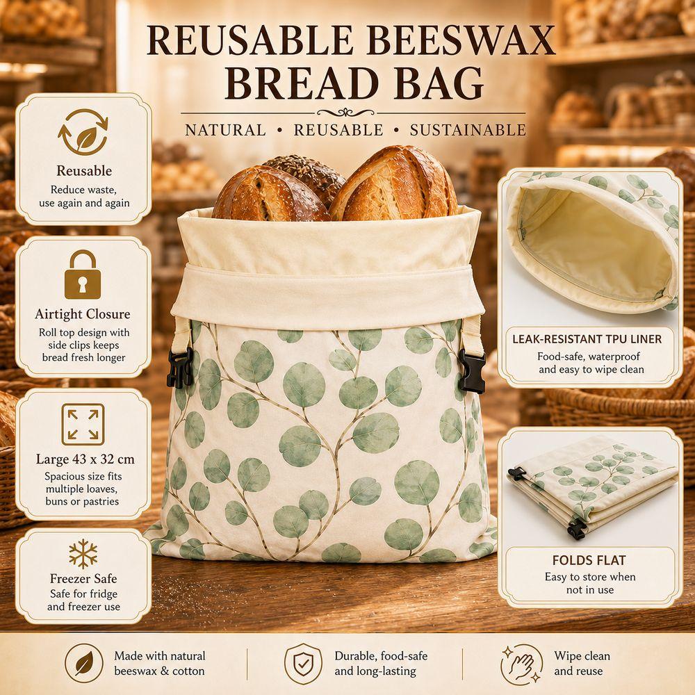 Reusable Beeswax Bread Bags Beeswax Coated Large Capacity Sourdough Bread Bags Freshness Preservation Lock Closure