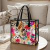Floral Leopard Print Tote Bag Large Capacity Casual Canvas Shoulder Bag for Daily Shopping Travel